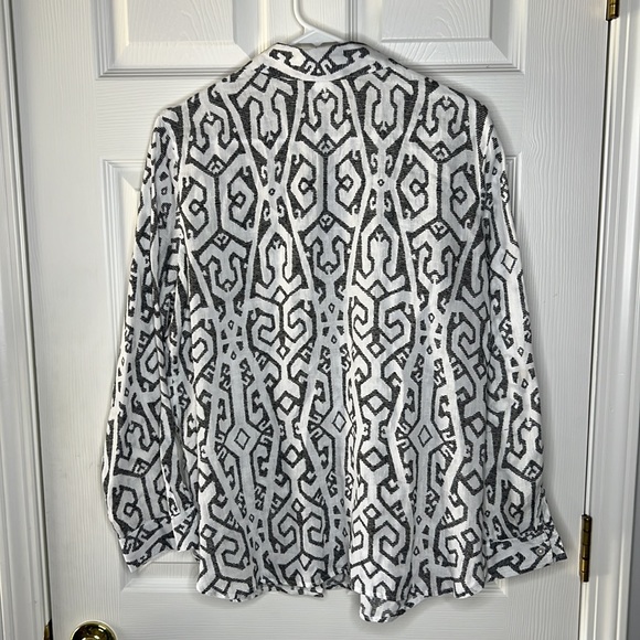 J Jill Love Linen Button Down Top White and Black Long Sleeve Size Small - Picture 7 of 7